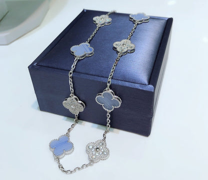 [Bijoux de luxe]CLOVERS LE COLLIER EN ARGENT À 10 MOTIFS CALCÉDOINE DIAMANTS
