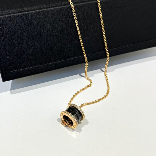 [Luxe Jewelry]ZERO 1 BLACK CERAMIC DIAMOND PINK GOLD NECKLACE